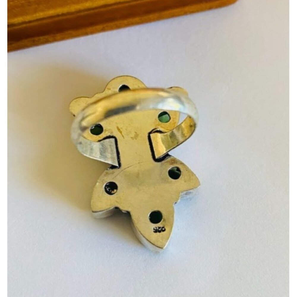 Genuine Peridot 925 Silver Multi-Stone Ring - Size 8.75 - Picture 4 of 5